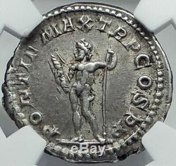Macrinus Authentique Ancien 217ad Denier D'argent Monnaie Romaine Avec Jupiter Zeus Ngc