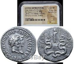 Marc Antony & Octavia 39 Bc Ephèse Authentique Argent Romaine Ancienne Pièce De Monnaie Ngc Chvf