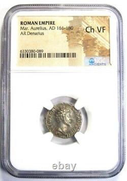 Marcus Aurèle Ar Denarius Silver Roman Coin 161 Ad Certifié Ngc Choice Vf
