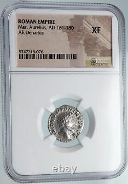 Marcus Aurelius Ancienne 161ad Rome Vieille Pièce D'argent Romaine Aequitas Ngc I89618