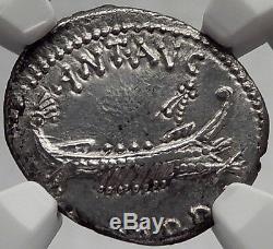 Mark Antony & Cleopatra 31bc Actium Bateau Leg XX Monnaie Romaine En Argent Antique Ngc Ms