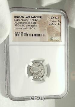 Mark Antony Cléopâtre Amant 32bc Argent Ancienne Pièce De Monnaie Romaine Legion II Ngc I76852
