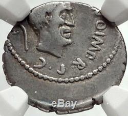 Mark Antony & Julius Caesar Très Rare Pièce De Monnaie Romaine En Argent Antique 43bc Ngc I67865