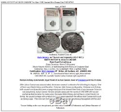 Mark Antony & Julius Caesar Très Rare Pièce De Monnaie Romaine En Argent Antique 43bc Ngc I67865