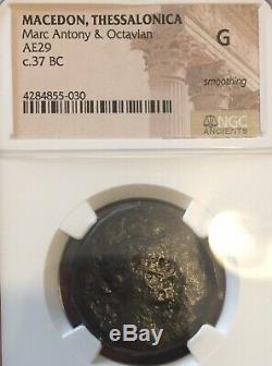 Mark Antony & Octavian, Ngc Graded. Macédoine, 37 B. C, 29mm, Ancienne Pièce De Monnaie Romaine
