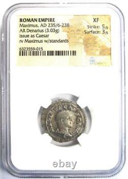 Maximus Ar Denarius Silver Roman Coin 235-238 Ad Certifié Ngc Xf (ef)