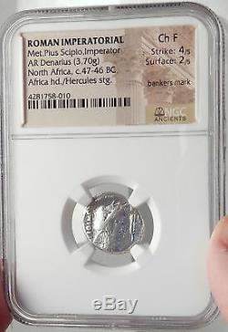 Metellus Scipion Ennemi De Jules César 47bc Antique Romain Silver Coin Ngc I68751