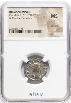 Monnaie NGC MS Claudius II 268-270 après J.-C. Empire romain, double denier, JUNON avec PAON