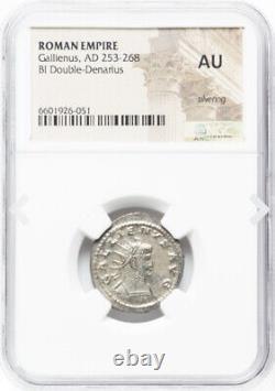NGC AU Gallienus 253-268 AD, Double Denier en argent de l'Empire romain de César