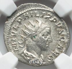 NGC AU Philippe II Fils arabe de Philippe Ier, 247-249 apr. J.-C. Pièce de monnaie en argent double denier de l'Empire romain.