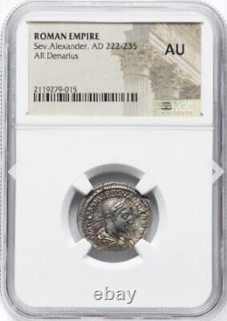 NGC AU Severus Alexander 222-235 Empire Romain César AR Denarius Coin HAUTE QUALITÉ