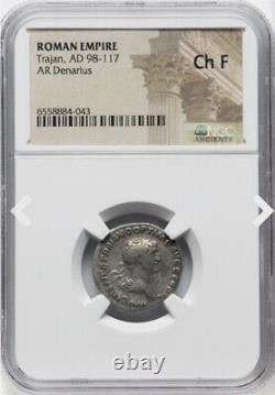 NGC Ch F Trajan César 98-117 AD, Empire romain Denier AR, Pièce d'argent de Rome