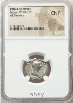NGC Ch F Trajan César 98-117 ap. J.-C., Empire romain AR Denier, pièce d'argent de Rome