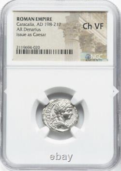 NGC Ch VF Caracalla 198-217 AD Empire Romain César Rome Denier, JEUNESSE.