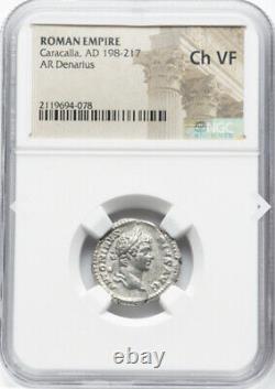 NGC Ch VF Caracalla 198-217 AD Empire romain César Rome Denier Pièce de monnaie de haute qualité