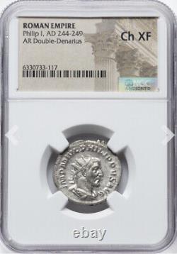 NGC Ch XF Empire romain César Philippe Ier Arabe 244-249 Double Denier Pièce de Rome