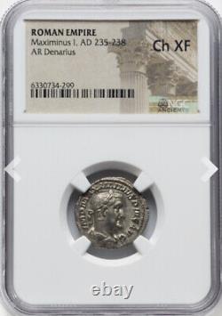 NGC Ch XF Maximinus I 235-238 AD, Pièce de monnaie du Denier de l'Empire romain de César, HAUTE QUALITÉ