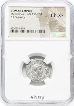NGC Ch XF Maximinus I 235-238 AD, Pièce de monnaie en denier de l'Empire romain, HAUTE QUALITÉ