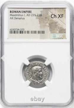 NGC Ch XF Maximinus I 235-238 AD, Pièce de monnaie en denier de l'Empire romain de César, HAUTE QUALITÉ