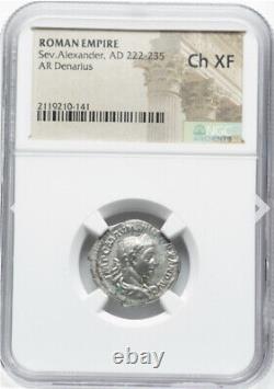 NGC Ch XF Severus Sev Alexander 222-235 AD Roman Empire Denarius Coin HIGH GRADE	 

<br/> 		<br/>Traduction en français : 

 <br/>  	NGC Ch XF Sévère Sev Alexander 222-235 ap. J.-C. Pièce de monnaie denier de l'Empire romain de haute qualité