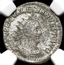 NGC Ch XF Valérien I 253-260 AD, Empire romain César Rome, Denier Pièce en argent.