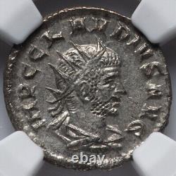 NGC MS Claudius II 268-270 AD Pièce de monnaie romaine de l'Empire romain, Denier de la menthe, JUNO avec PAON