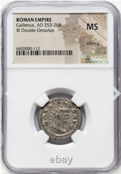 NGC MS Gallienus 253-268 Empire romain AD Double Denarius Coin, VIRTUS sur l'avers