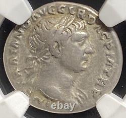NGC VF Trajan Caesar 98-117 AD, Denier en argent de l'Empire romain, Rome aiguë pièce d'argent