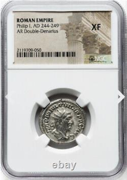 NGC XF César Philippe Ier l'Arabe 244-249 ap. J.-C., pièce de double denier en argent de l'Empire romain