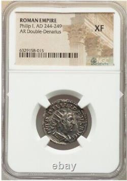 NGC XF Philippe Ier 244-249 apr. J.-C., Empire romain, Denier Coin JEUX SAECULAIRES ÉLÉPHANT