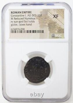 NGC (XF) Romain AE de Constantin Ier le Grand AD 307-337 Sol Invictus BI Nummus
	<br/><br/>(Note: NGC, XF, and BI are abbreviations and do not need to be translated.)