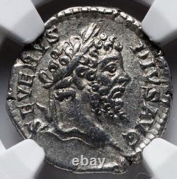 NGC XF Sept. Severus 193-211 AD Pièce de monnaie denier de l'Empire romain à Rome, Roma avec la victoire