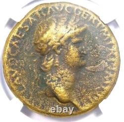 Nero AE Sestertius Cuivre Ancienne Monnaie Romaine 54 apr. J.-C. Pièce Rare Certifiée NGC VF