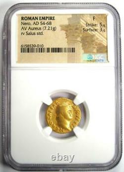 Nero Av Aureus Gold Ancient Roman Coin 54-68 Ad. Certifié Ngc Fine Rare