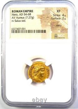 Nero Av Aureus Gold Ancient Roman Coin 54-68 Ad Certifié Ngc Xf (ef)