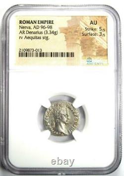 Nerva Ar Denarius Argent Roman Coin 96-98 Ad Certifié Ngc Au Rare À Au