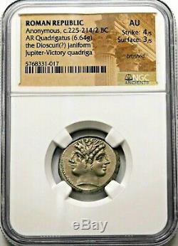 Ngc Au 4 / 5-3 / 5 Anonyme. Quadrigatus Superbe C. 225-214 / 2 Bc Roman Silver Coin