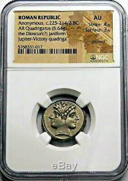 Ngc Au 4 / 5-3 / 5 Anonyme. Quadrigatus Superbe C. 225-214 / 2 Bc Roman Silver Coin