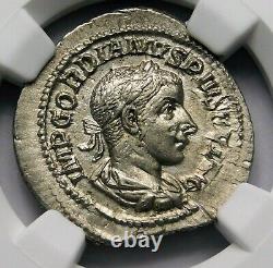 Ngc Au Gordien III Superbe Denier Vers Ad 240-243 Argent Romaine Ancienne Pièce De Monnaie