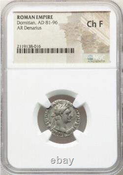 Ngc Ch F Domitien 81-96 Ad Empire Romain César Ar Denarius Pièce D'argent, Rare