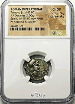 Ngc Ch Xf 5 / 5-4 / 5 Pompey Jr Exquis Scarce Denier République Romaine Silver Coin