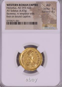 Ngc Empire Romain D'occident, Honorius Ad 393-423 Or Ancienne Pièce De Monnaie