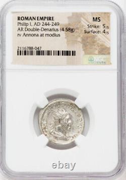 Ngc Ms Empire Romain César Philip I 244-249 Ad Ar Double-denarius Argent Pièce