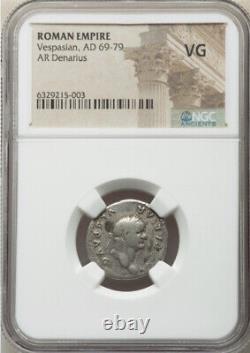 Ngc Vg 69-79 Ad Empire Romain César Vespasien Ar Denarius Pièce D'argent, Rare