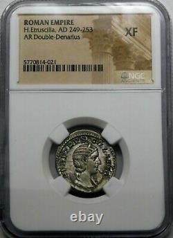 Ngc Xf. Herennia Etruscilla Superbe Pièce D’argent Romaine Antique À Double Denarius