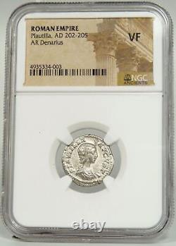 PLAUTILLA, épouse de Caracalla. CUPIDON, VÉNUS, Pomme. NGC Cert. VF Pièce de monnaie de l'Empire romain.