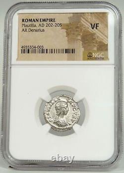 PLAUTILLA, épouse de Caracalla. CUPIDON, VÉNUS, Pomme. NGC Cert. VF Pièce de monnaie de l'Empire romain.
