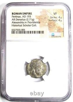 Pertinax Ar Denarius Silver Roman Coin 193 Ad. Certifié Ngc Vf Rare Ruler