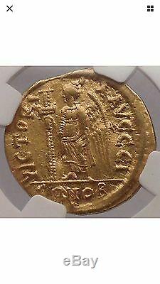 Pièce De Monnaie Zeno 476ad Authentic Roman Ngc Certifiée Ch Xf Gold Solidus