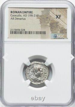 Pièce d'argent denier NGC XF Caracalla 198-217 apr. J.-C. Empire romain Rome César